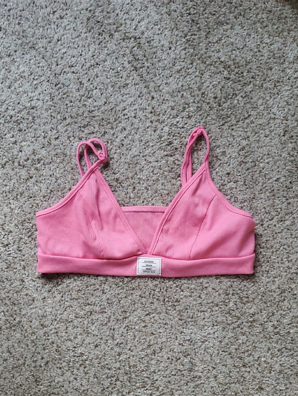 Classic Pink Ribbed Bralette - Shein